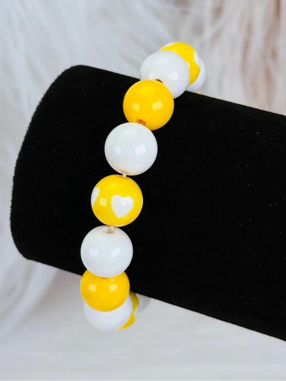 Vintage retro Yellow and White heart heart print stretch bracelet